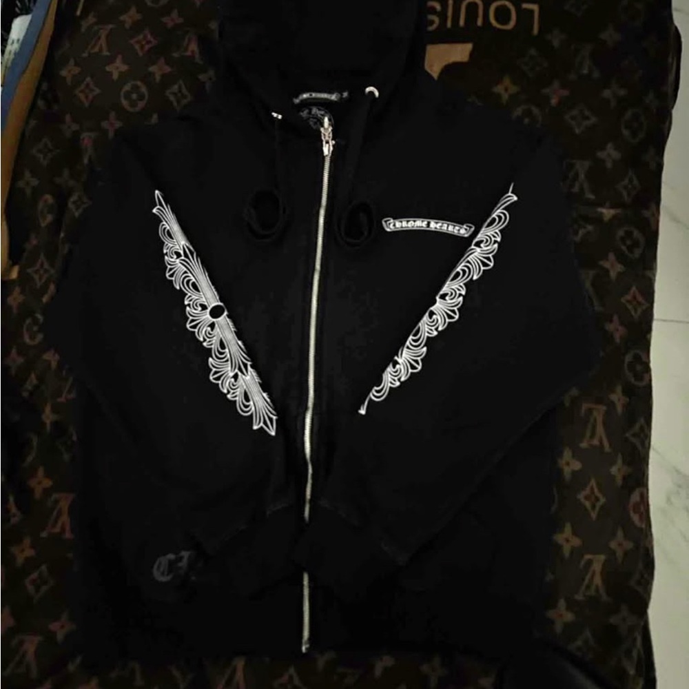 Chrome Hearts Black Hoodie Pink pattern